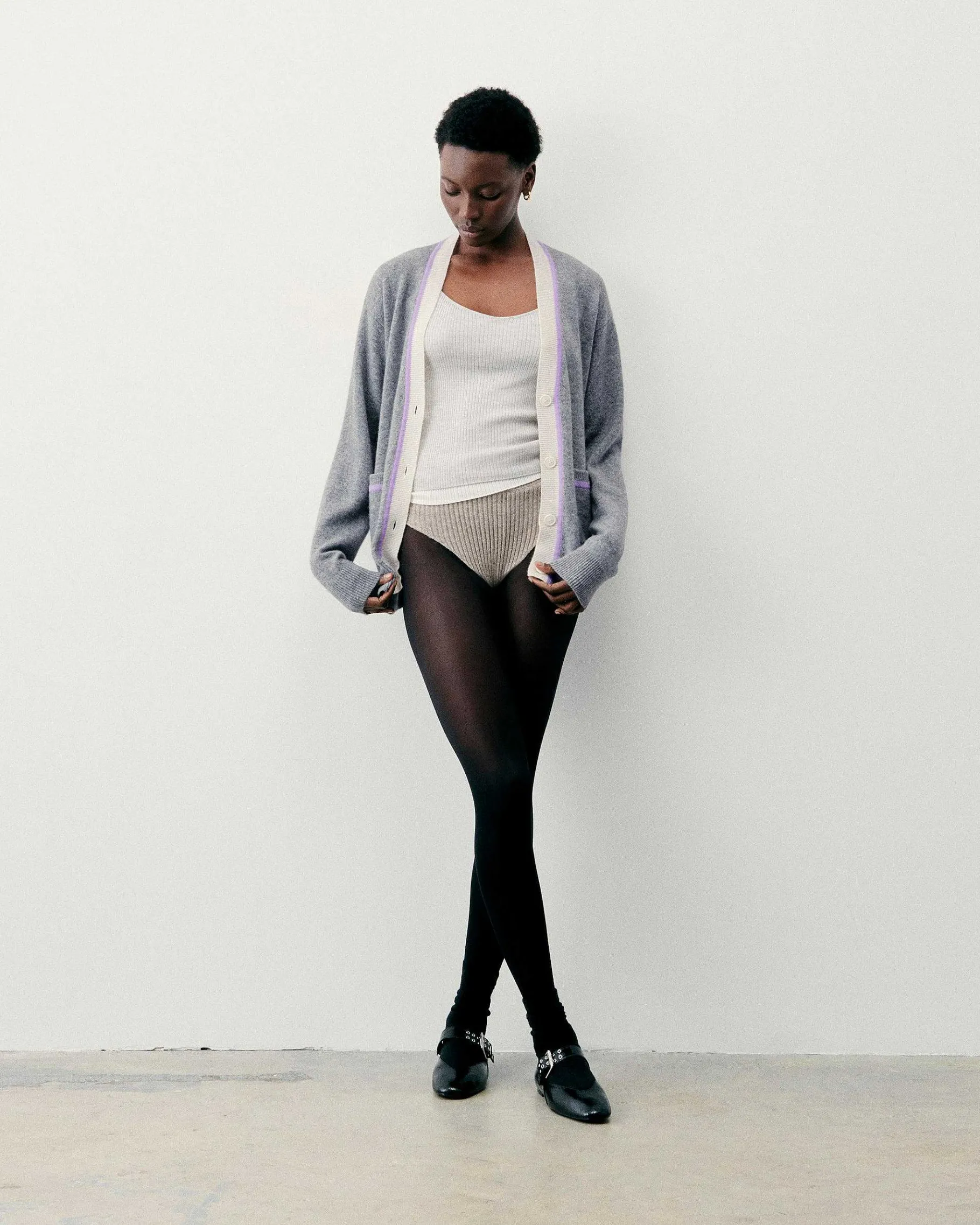 New FROM FUTURE Pull Cardigan Gris Chine Fonce