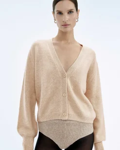 Outlet FROM FUTURE Pull Cardigan Beige Chine