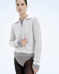 Online FROM FUTURE Pull Cardigan Gris Chine Clair