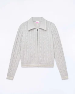 Online FROM FUTURE Pull Cardigan Gris Chine Clair