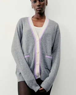 New FROM FUTURE Pull Cardigan Gris Chine Fonce