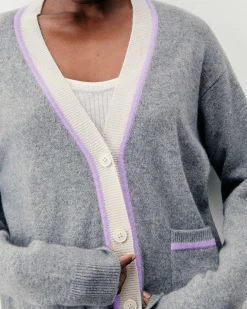 New FROM FUTURE Pull Cardigan Gris Chine Fonce