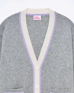 New FROM FUTURE Pull Cardigan Gris Chine Fonce
