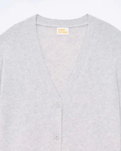 Sale FROM FUTURE Pull Cardigan Gris Chine Clair