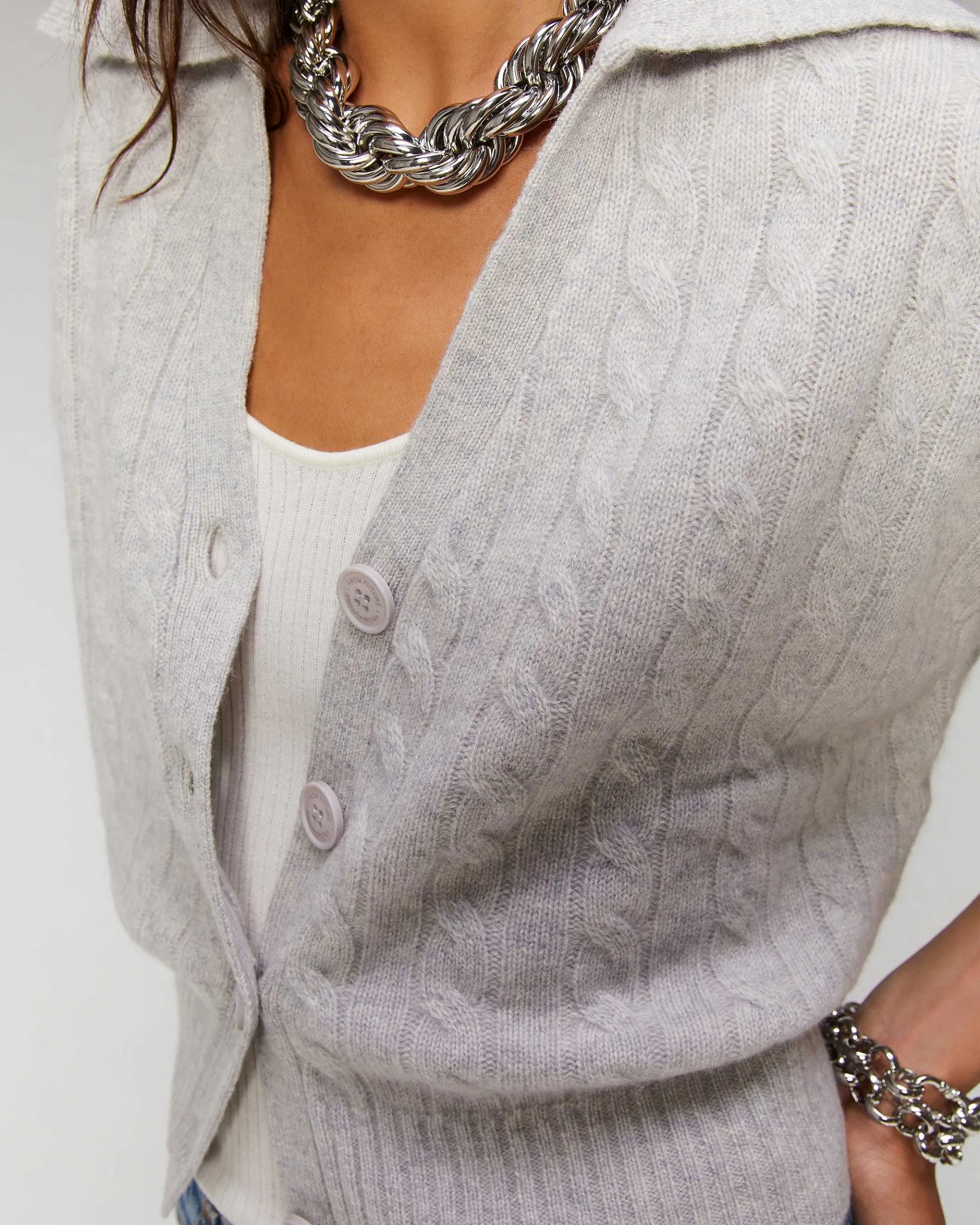 Best FROM FUTURE Pull Cardigan A Cotes Ecru