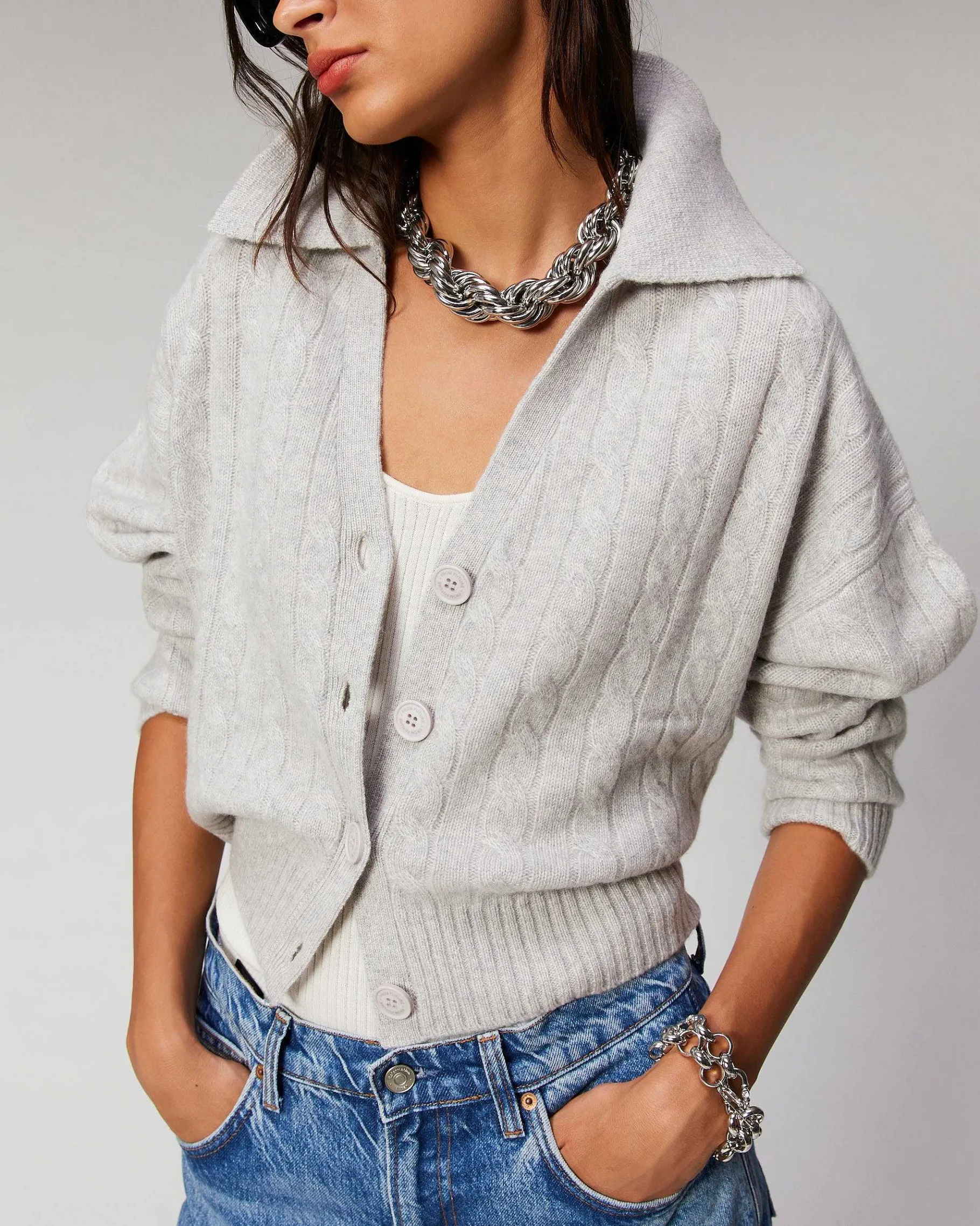 Hot FROM FUTURE Pull Cardigan A Cotes Ecru