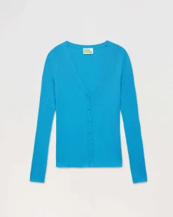 Sale FROM FUTURE Pull Cardigan A Cotes Water Blue