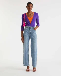FROM FUTURE Pull Cardigan A Cotes Violet Fluo
