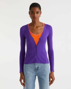 FROM FUTURE Pull Cardigan A Cotes Violet Fluo