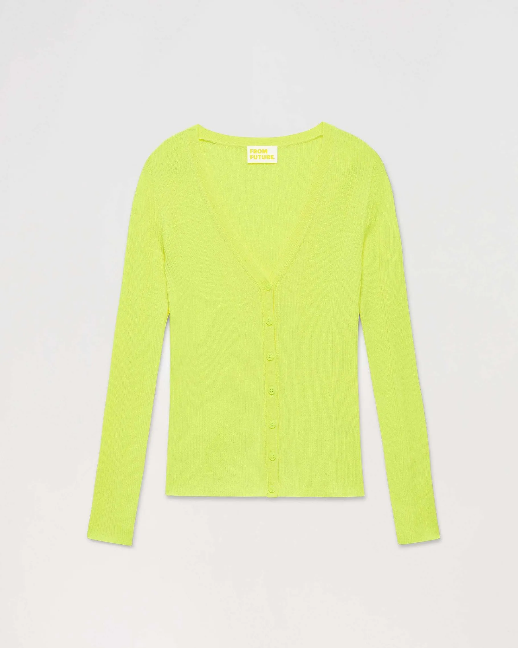 New FROM FUTURE Pull Cardigan A Cotes Jaune Fluo