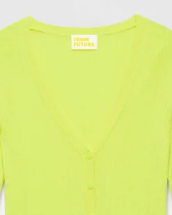 New FROM FUTURE Pull Cardigan A Cotes Jaune Fluo