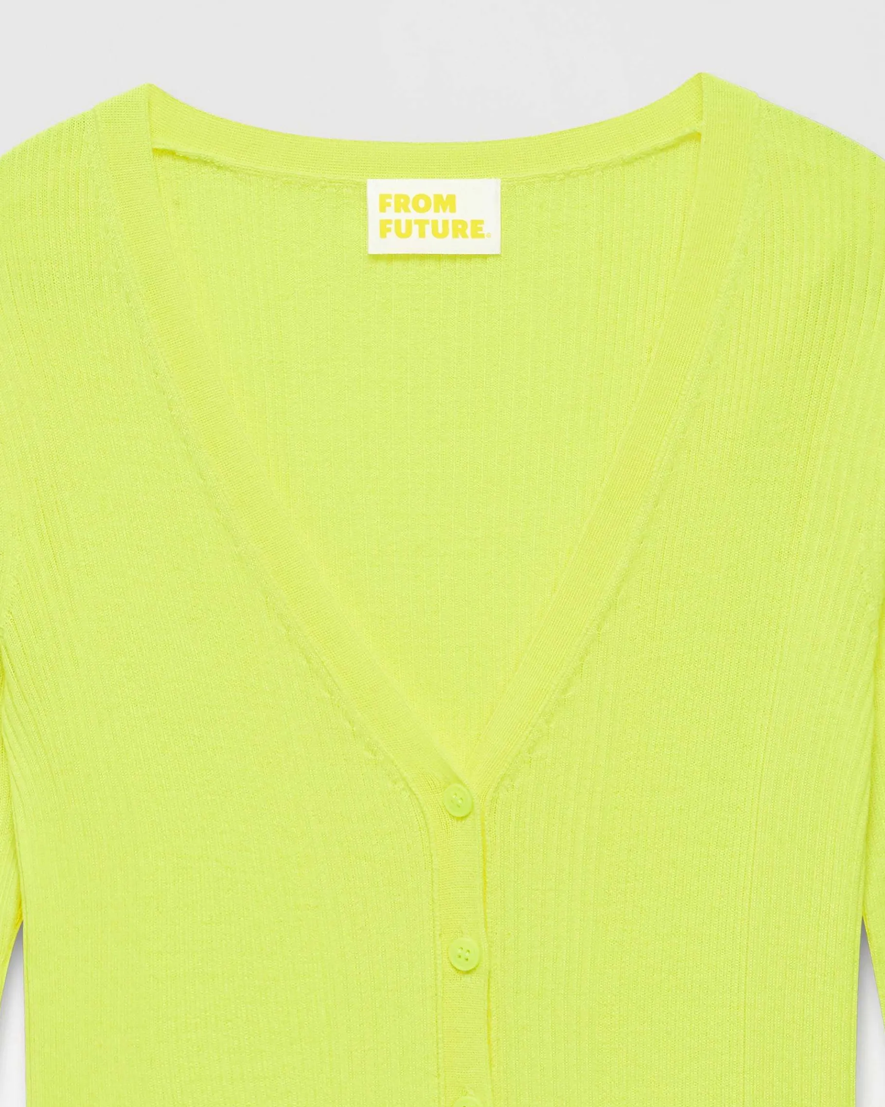 New FROM FUTURE Pull Cardigan A Cotes Jaune Fluo