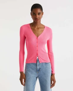 New FROM FUTURE Pull Cardigan A Cotes Jaune Fluo