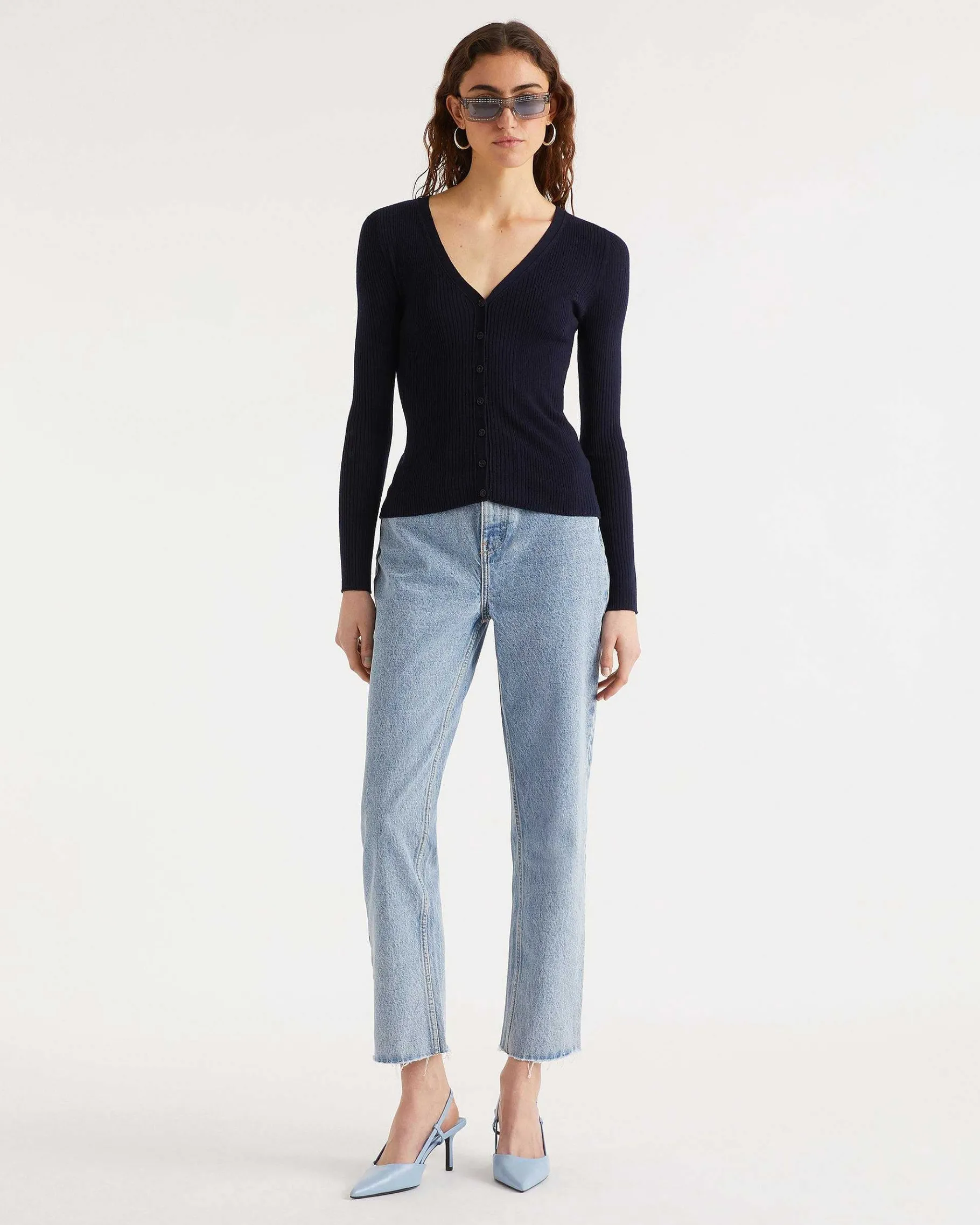 Best FROM FUTURE Pull Cardigan A Cotes Navy