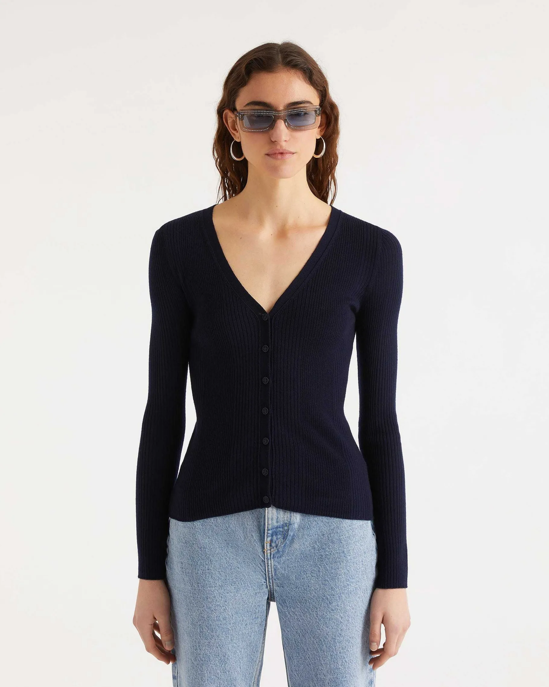 Best FROM FUTURE Pull Cardigan A Cotes Navy