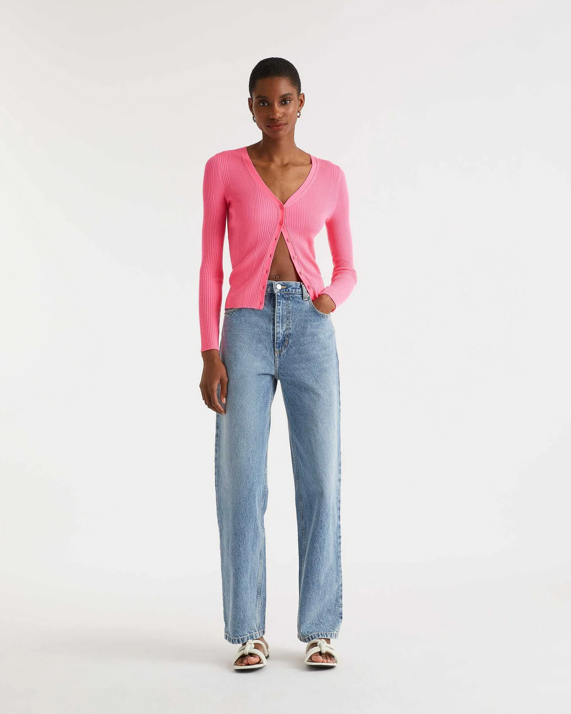FROM FUTURE Pull Cardigan A Cotes Holiday Pink