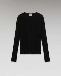 FROM FUTURE Pull Cardigan A Cotes Noir