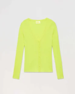 Best FROM FUTURE Pull Cardigan A Cotes Jaune Fluo