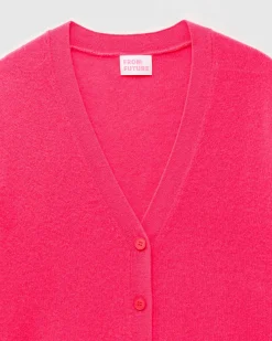 Sale FROM FUTURE Pull Cardigan Basique Leger Winter Fuschia