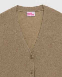 FROM FUTURE Pull Cardigan Basique Leger Taupe
