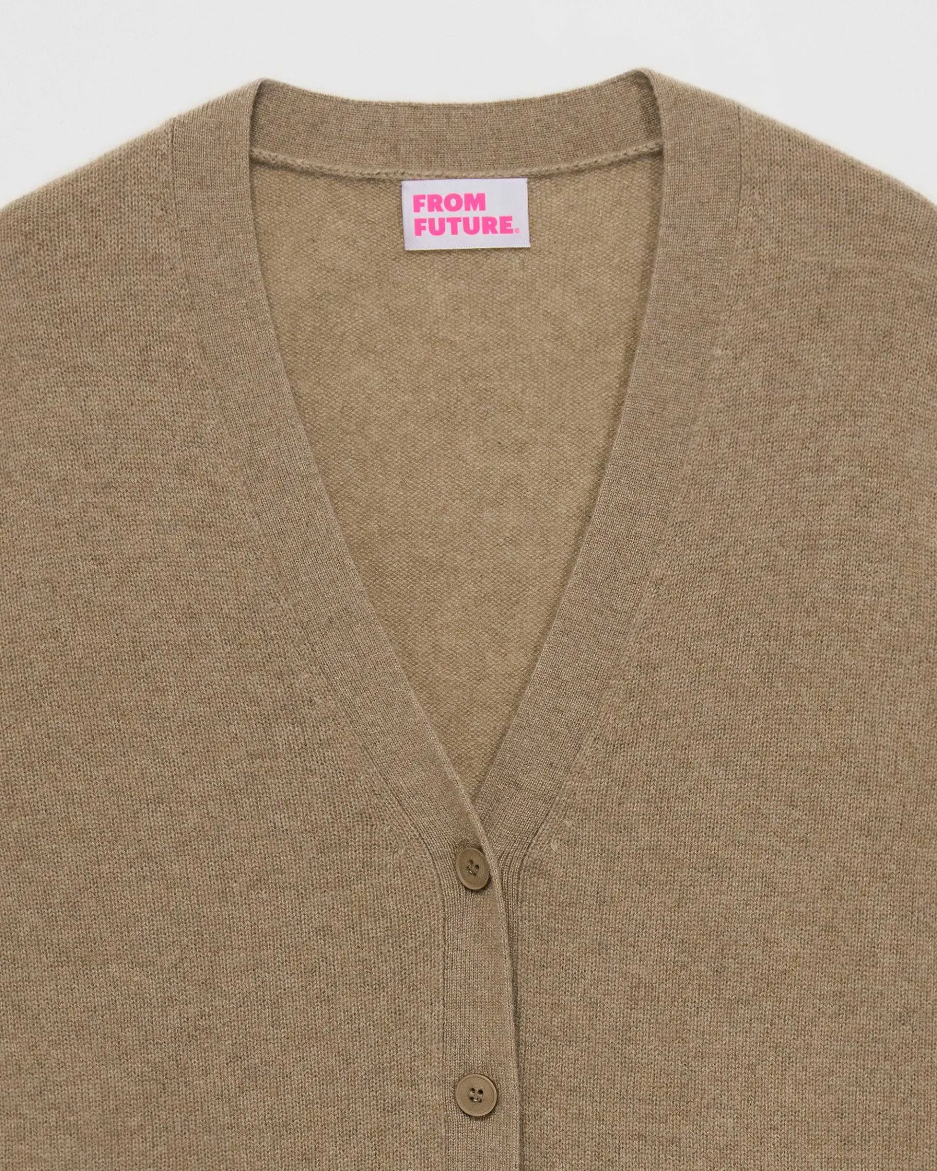 FROM FUTURE Pull Cardigan Basique Leger Taupe
