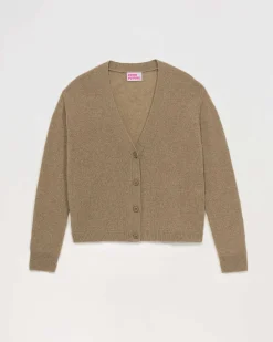 FROM FUTURE Pull Cardigan Basique Leger Taupe