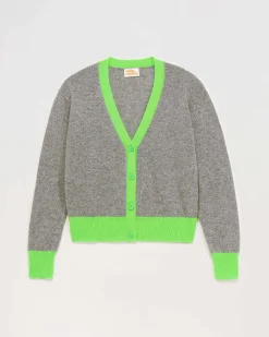 Best FROM FUTURE Pull Cardigan Bicolore Leger Gris Chine Fonce