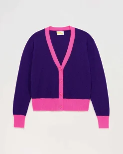 New FROM FUTURE Pull Cardigan Bicolore Leger Intense Purple