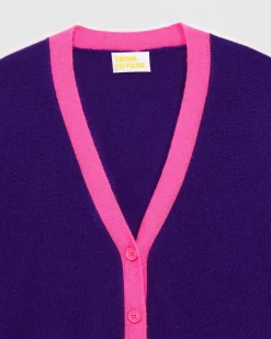 New FROM FUTURE Pull Cardigan Bicolore Leger Intense Purple