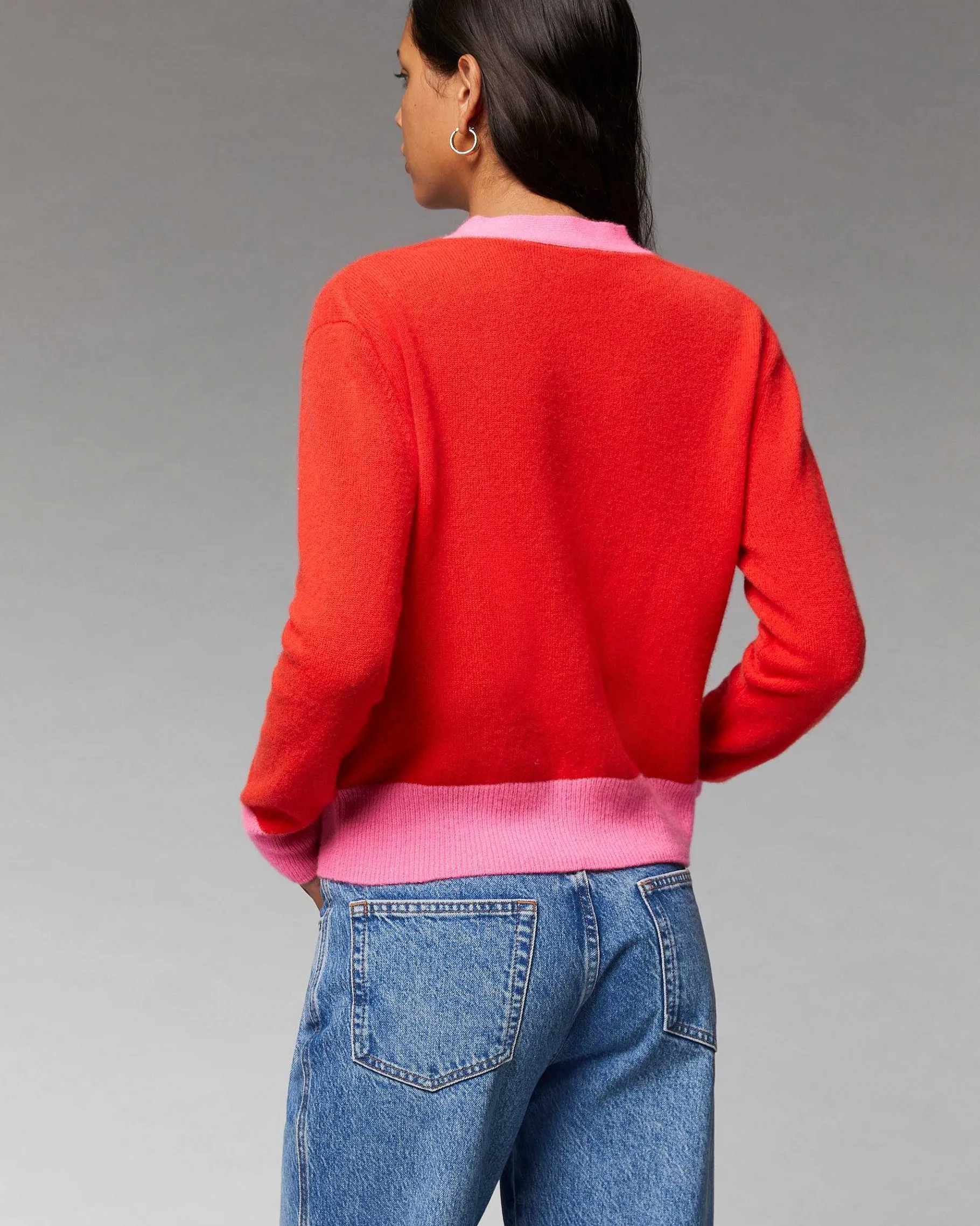 Best FROM FUTURE Pull Cardigan Bicolore Leger Rouge Vif