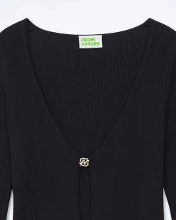 Outlet FROM FUTURE Pull Cardigan Bijou Point Bourdon Noir