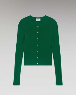 Hot FROM FUTURE Pull Cardigan Boutons Bijoux Forest Green