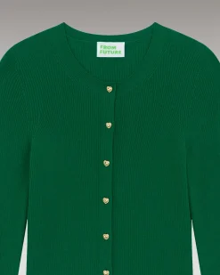 Hot FROM FUTURE Pull Cardigan Boutons Bijoux Forest Green