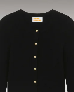 Outlet FROM FUTURE Pull Cardigan Boutons Bijoux Noir