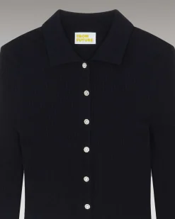 Best FROM FUTURE Pull Cardigan Boutons Bijoux Navy