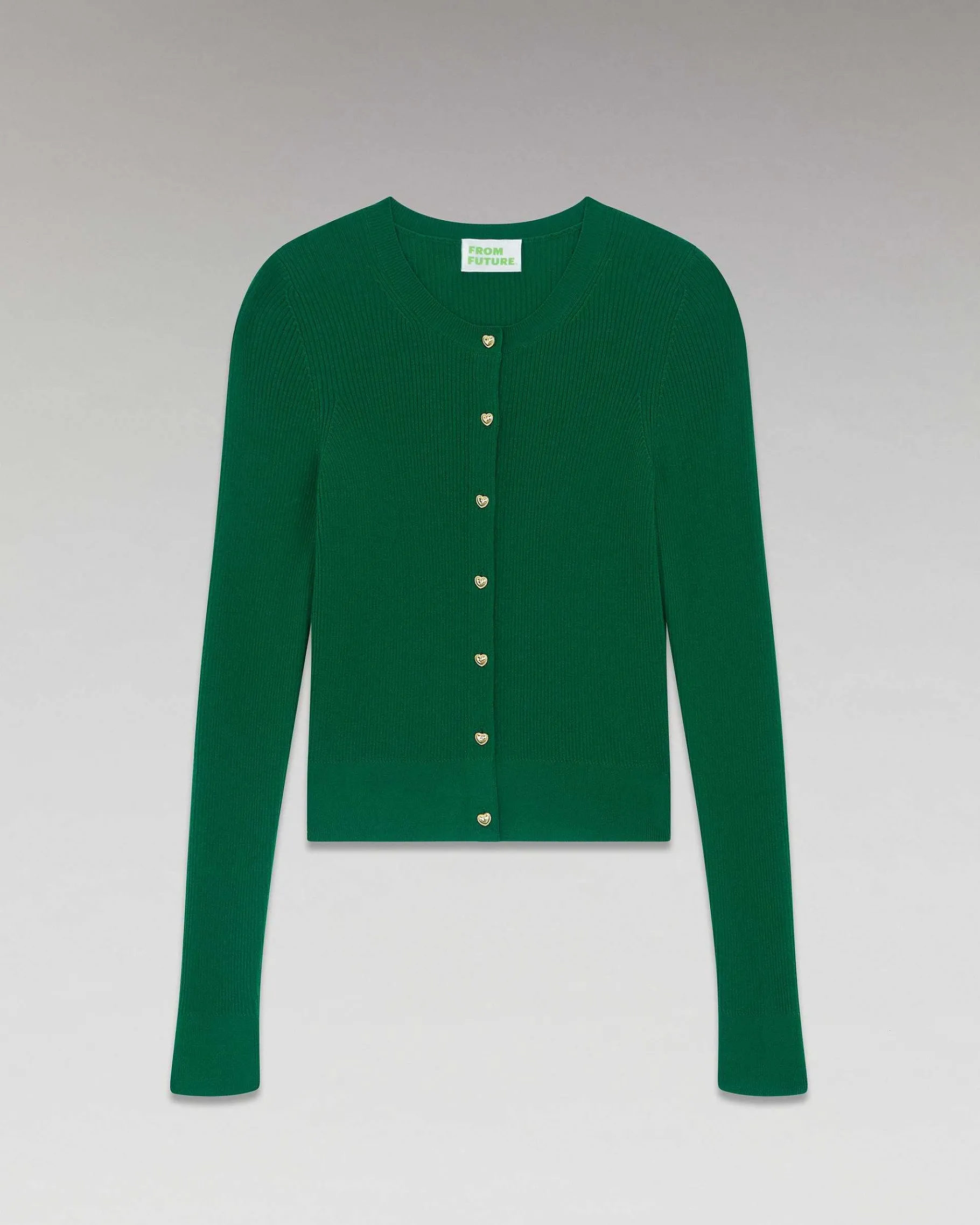 Sale FROM FUTURE Pull Cardigan Boutons Bijoux Forest Green