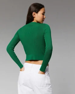 Sale FROM FUTURE Pull Cardigan Boutons Bijoux Forest Green