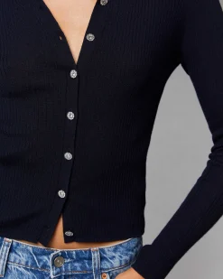 Hot FROM FUTURE Pull Cardigan Boutons Bijoux Navy