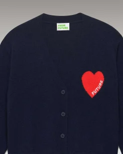 FROM FUTURE Pull Cardigan Coeur Leger Navy
