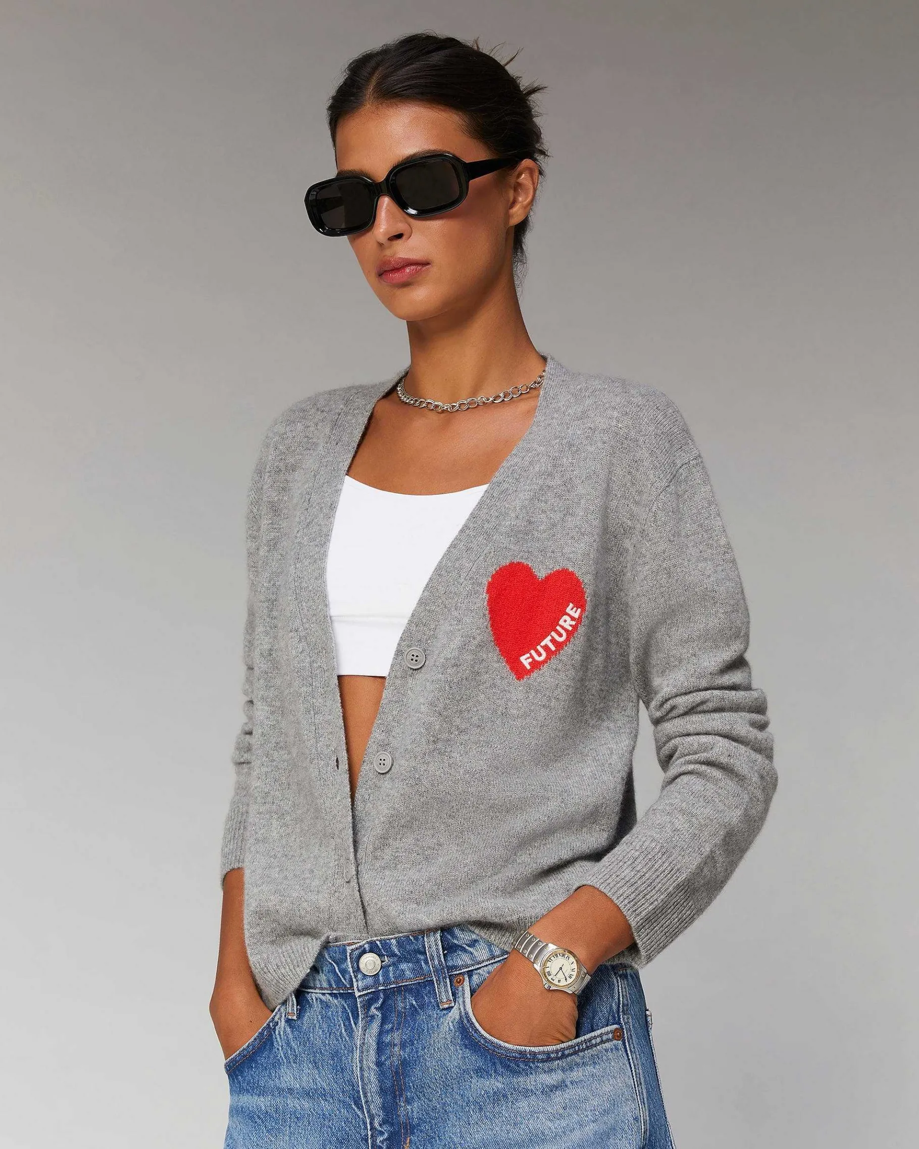 Best FROM FUTURE Pull Cardigan Coeur Leger Navy