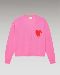 Sale FROM FUTURE Pull Cardigan Coeur Leger Party Pink