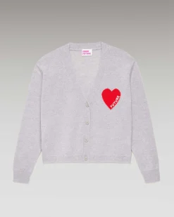 Outlet FROM FUTURE Pull Cardigan Coeur Leger Gris Chine Clair