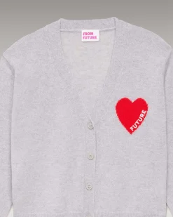 Outlet FROM FUTURE Pull Cardigan Coeur Leger Gris Chine Clair