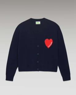 Outlet FROM FUTURE Pull Cardigan Coeur Leger Navy