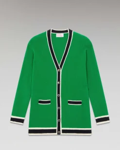 Sale FROM FUTURE Pull Cardigan Leger Vert Gazon