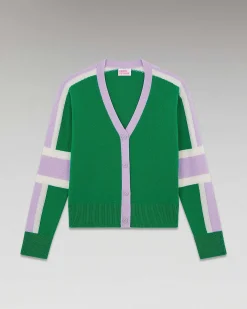 Best FROM FUTURE Pull Cardigan Manches Tricolore Leger Winter Green