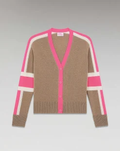 Discount FROM FUTURE Pull Cardigan Manches Tricolore Leger Taupe