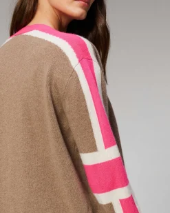 Discount FROM FUTURE Pull Cardigan Manches Tricolore Leger Taupe