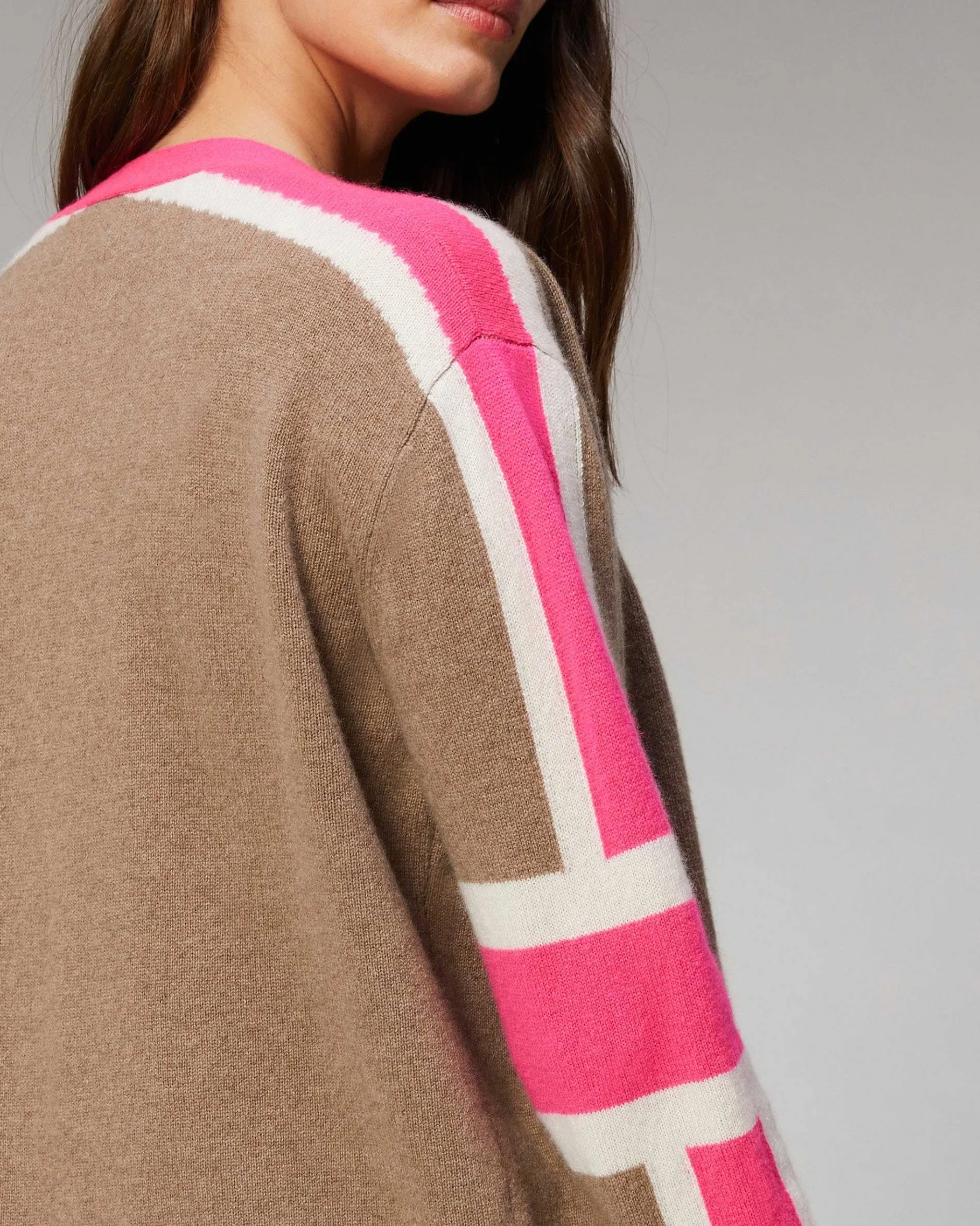 Discount FROM FUTURE Pull Cardigan Manches Tricolore Leger Taupe