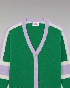 Best FROM FUTURE Pull Cardigan Manches Tricolore Leger Winter Green